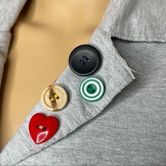 Levi’s Distressed Cotton Blazer Jacket Gray With Colorful Button Detail Sz Small - Picture 3 of 15